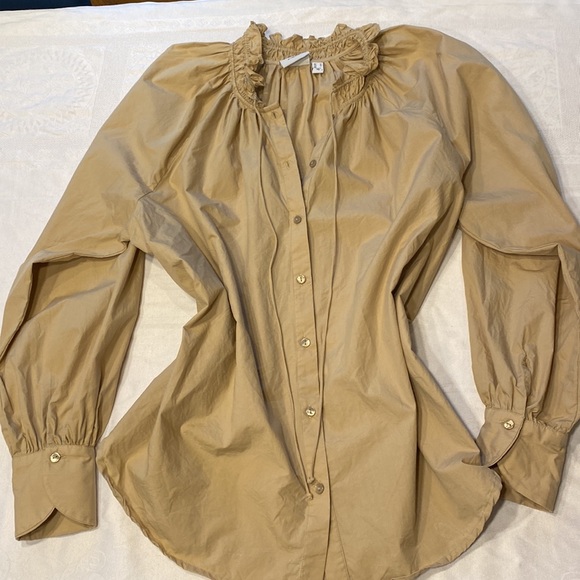 Beige cotton blouse with ruffle collar. AWARE by Vero Modo. Size Medium. - Picture 4 of 7